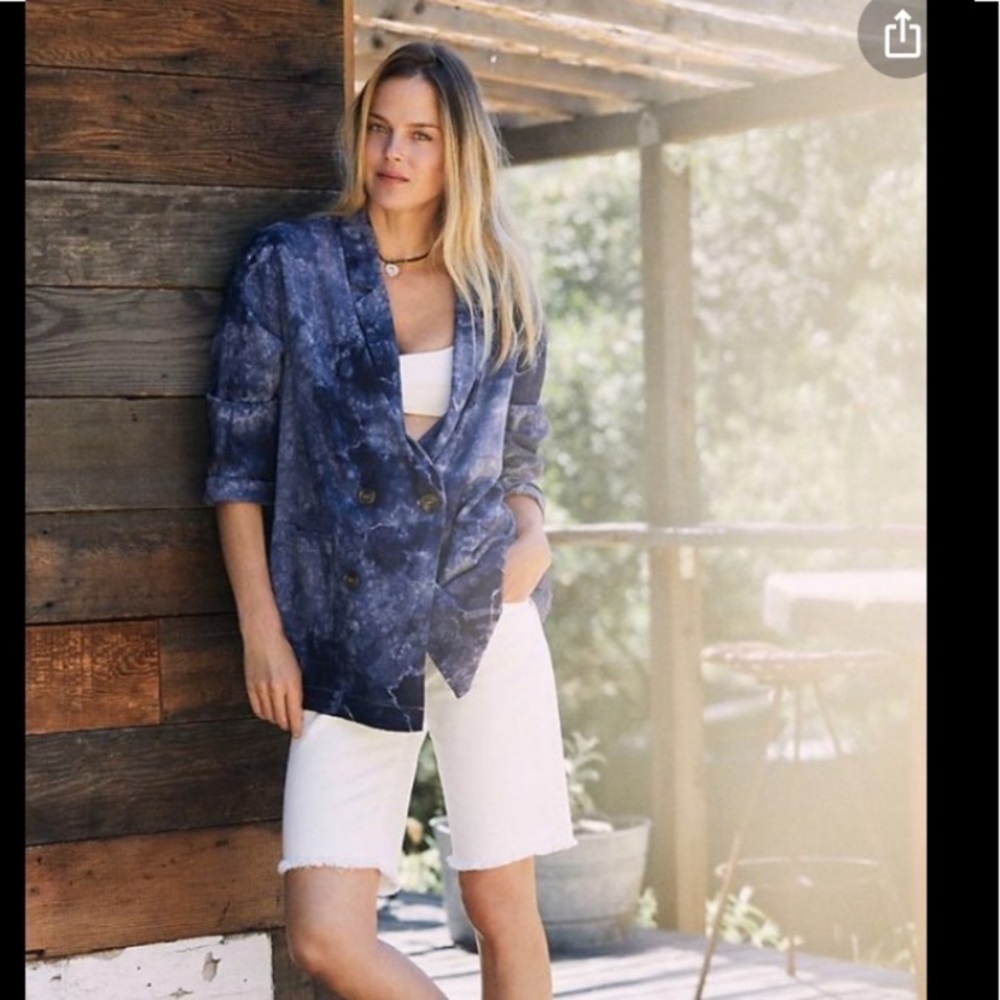 Anthropologie Amadi Hilde Tie Dye Linen Blend Blazer
